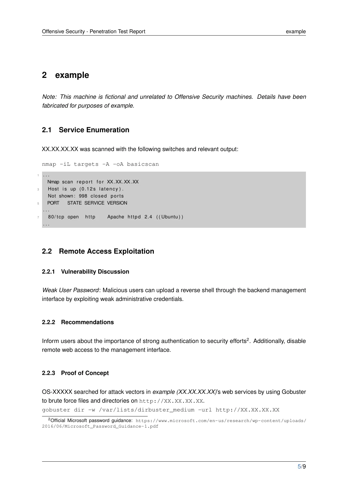 OSCP-style penetration test report LaTeX template, page 5 of 9