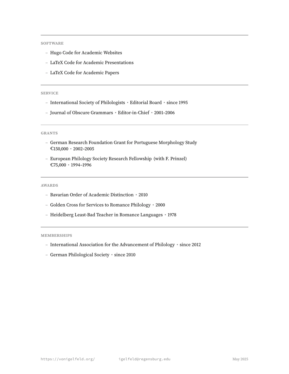 Minimalist academic CV LaTeX template, page 3 of 3
