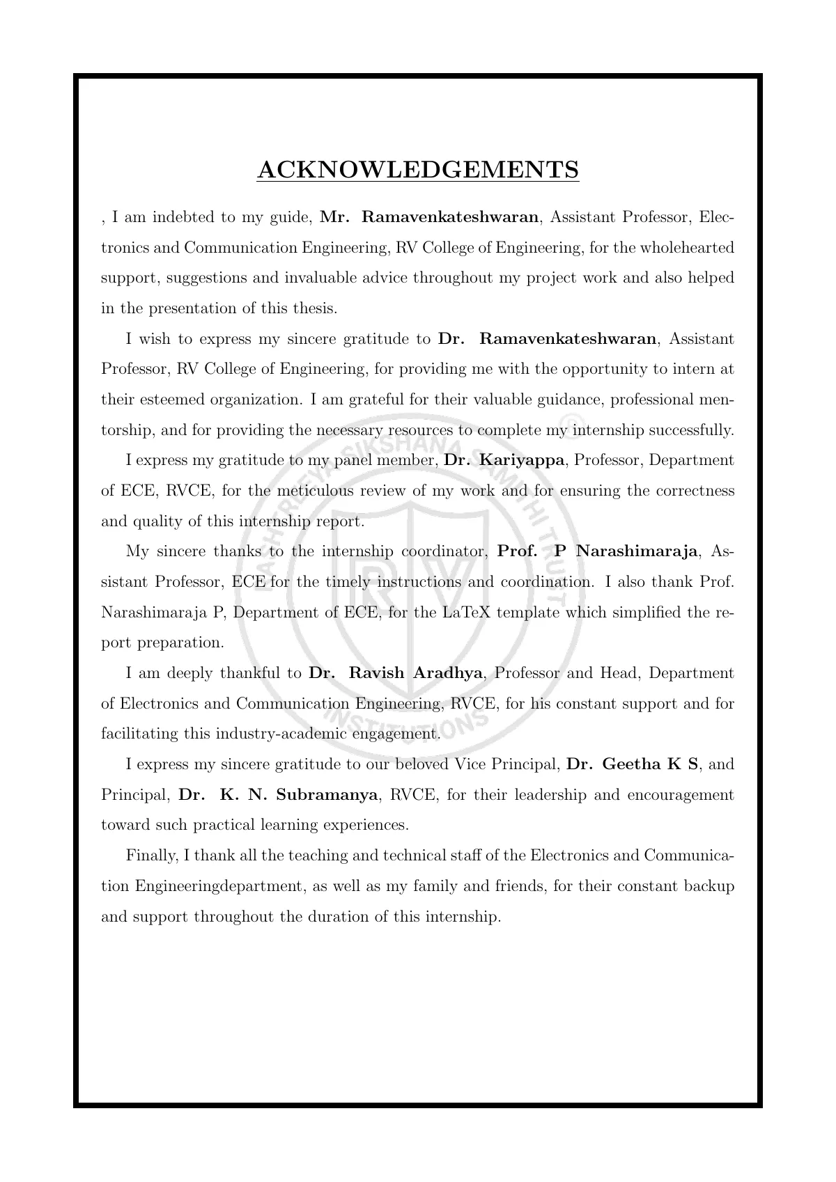 RV College of Engineering project report LaTeX template, page 3 of 22