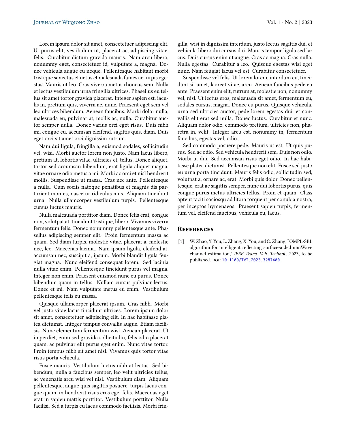 Journal-style research paper class (j-wqzhao) LaTeX template, page 2 of 2