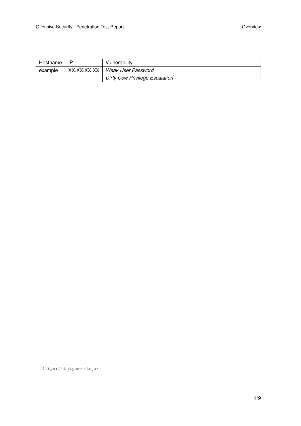 OSCP-style penetration test report LaTeX template, page 4 of 9