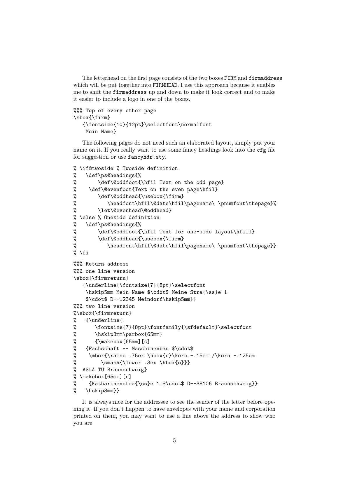LaTeX-Vorlage myletter: Eine alte Briefklasse, Seite 5 von 11