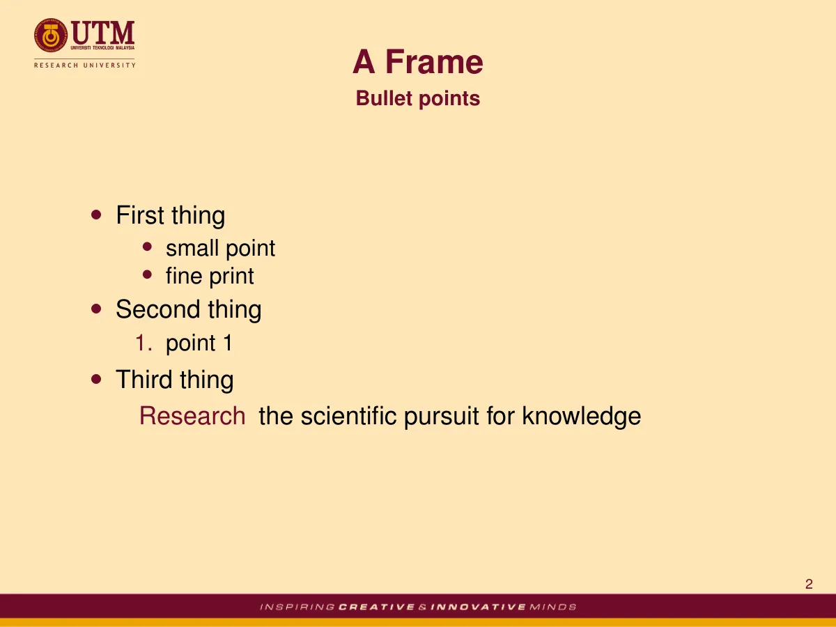 LaTeX-Vorlage Beamer-Theme der Universiti Teknologi Malaysia (Skudai), Seite 2 von 4