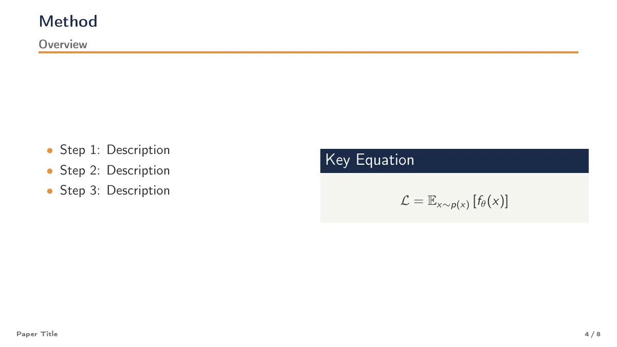 Research talk Beamer slides: motivation to conclusion LaTeX template, page 4 of 8