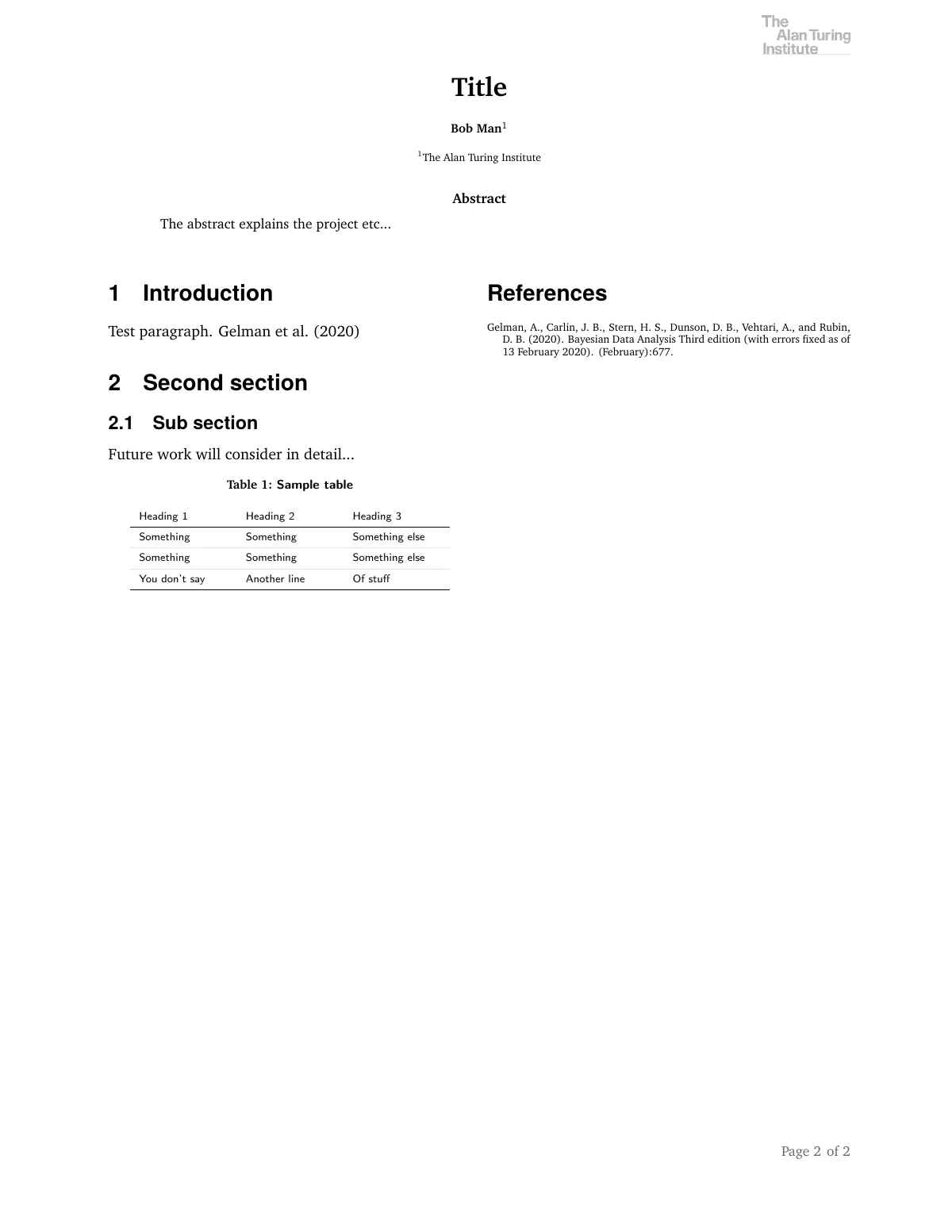 Branded research project report with title page LaTeX template, page 3 of 3