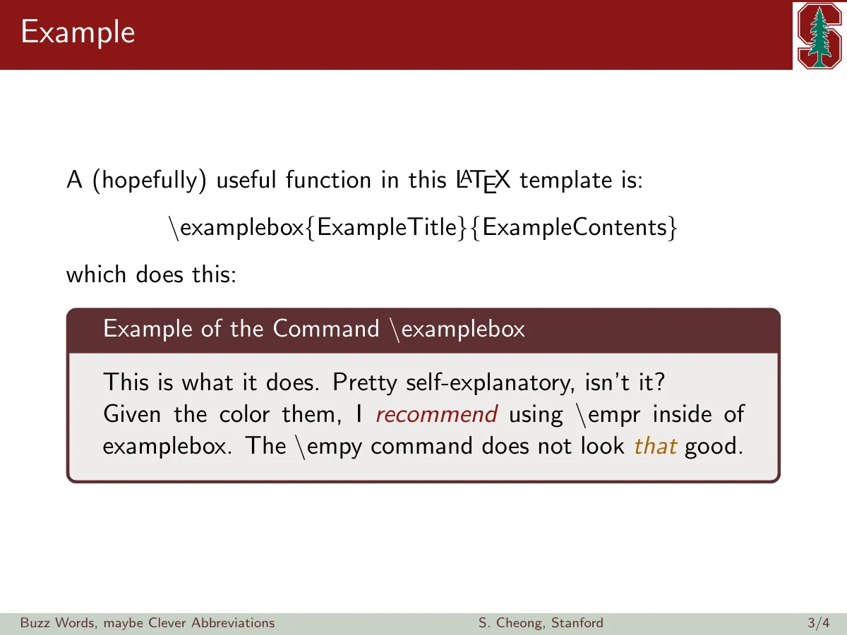 Stanford University Beamer presentation theme LaTeX template, page 3 of 4