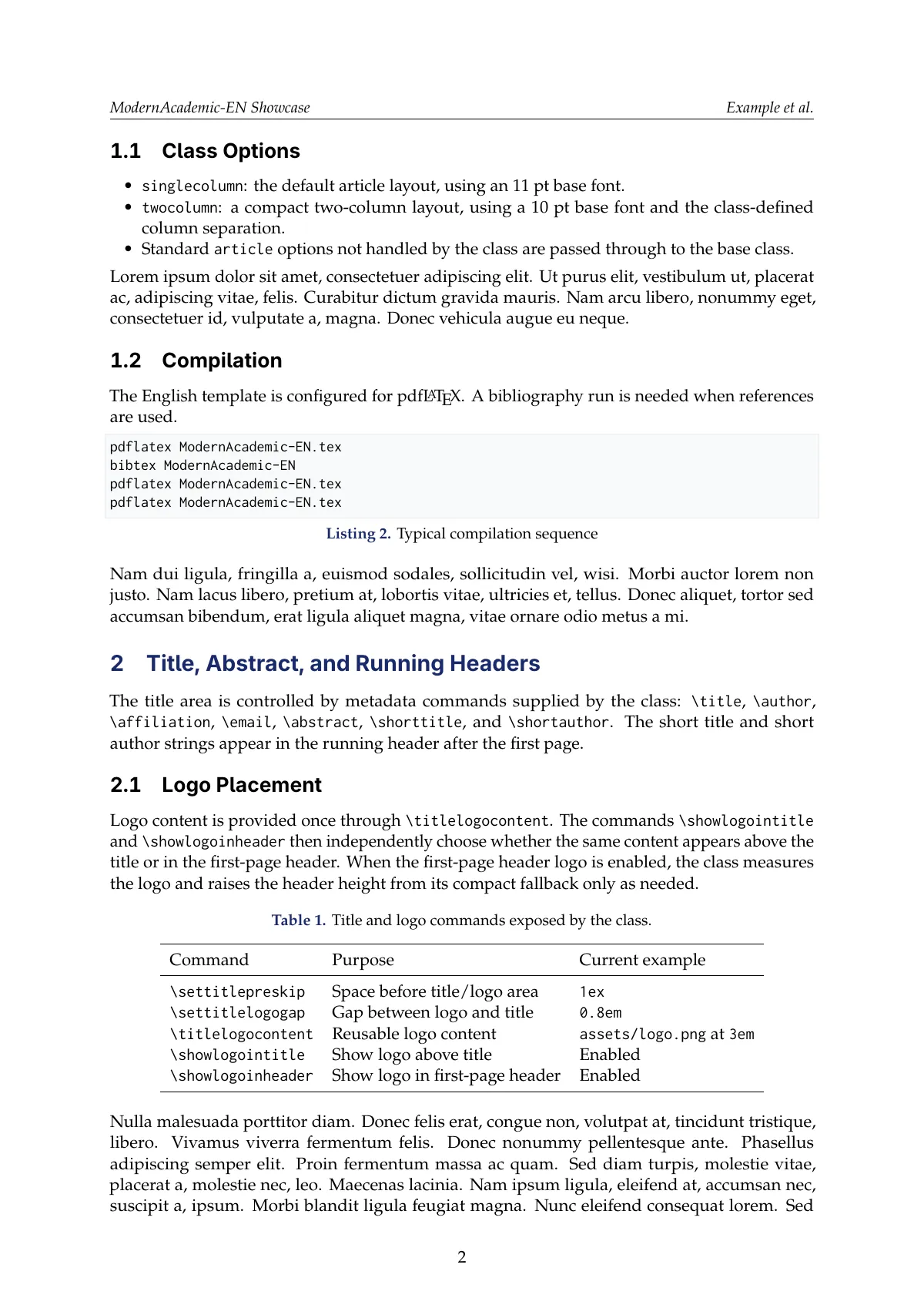 ModernAcademic compact paper (English) LaTeX template, page 2 of 8