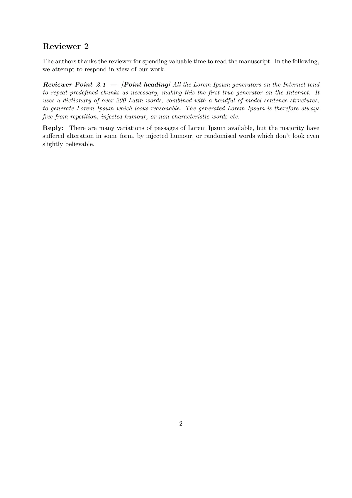 LaTeX-Vorlage Reviewer response letter, point by point, Seite 2 von 2
