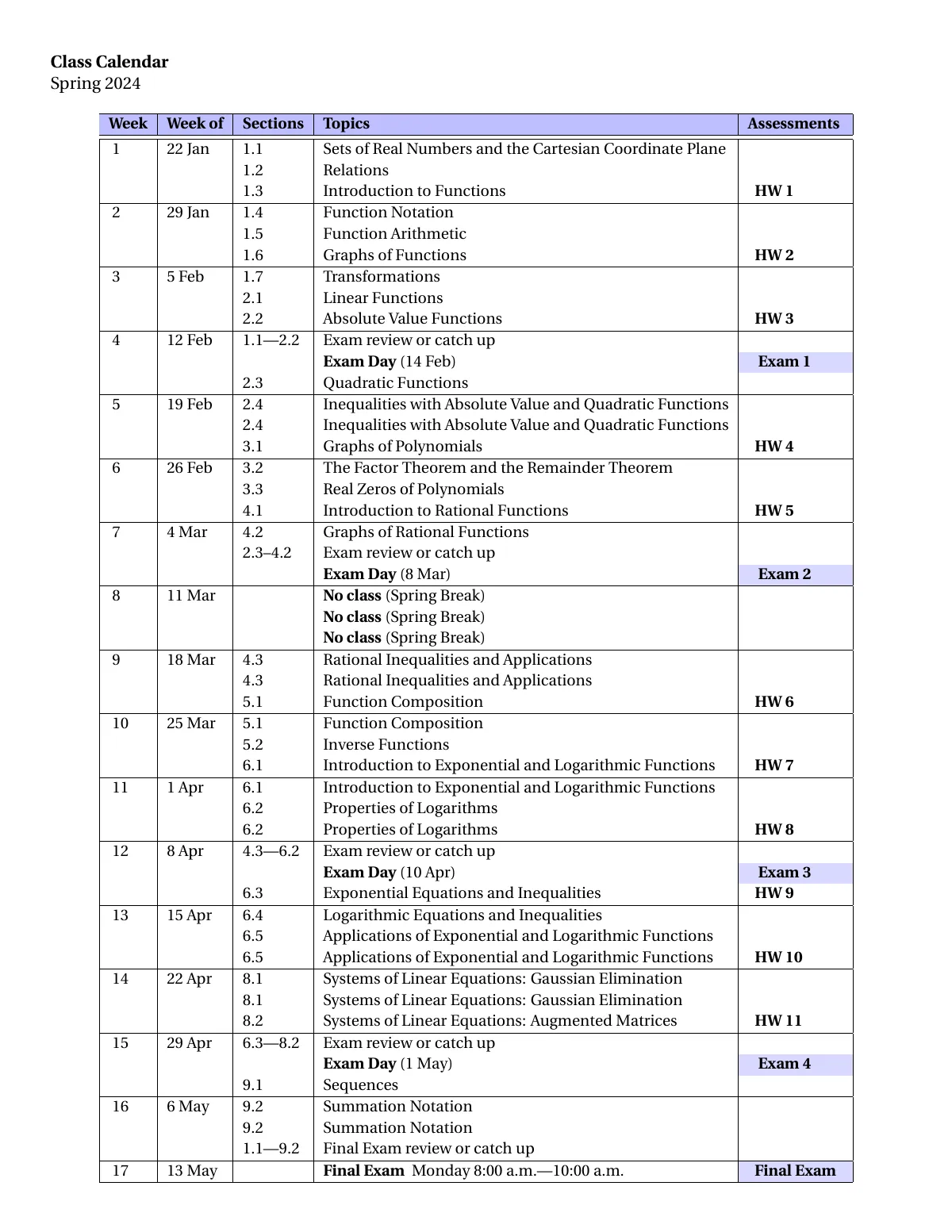 Course calendar LaTeX template, page 4 of 5
