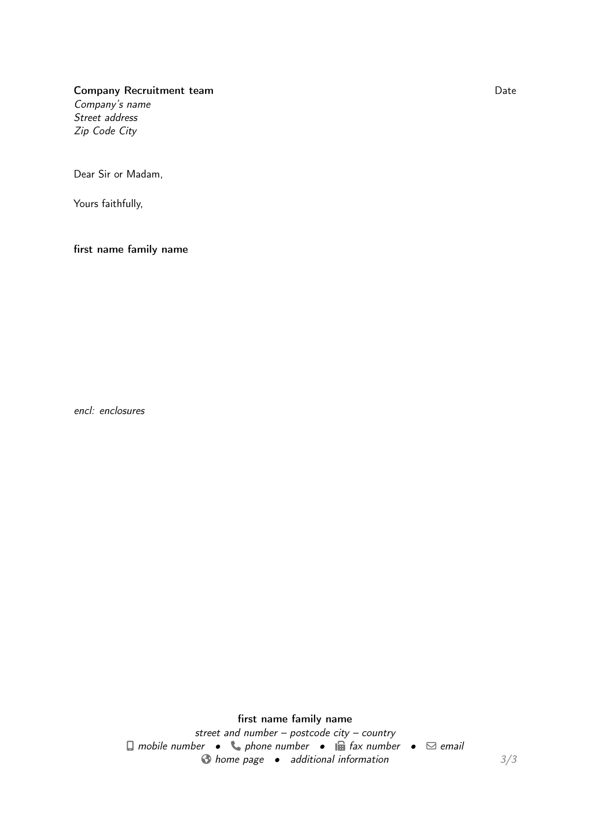ModernCV résumé with cover letter LaTeX template, page 3 of 3