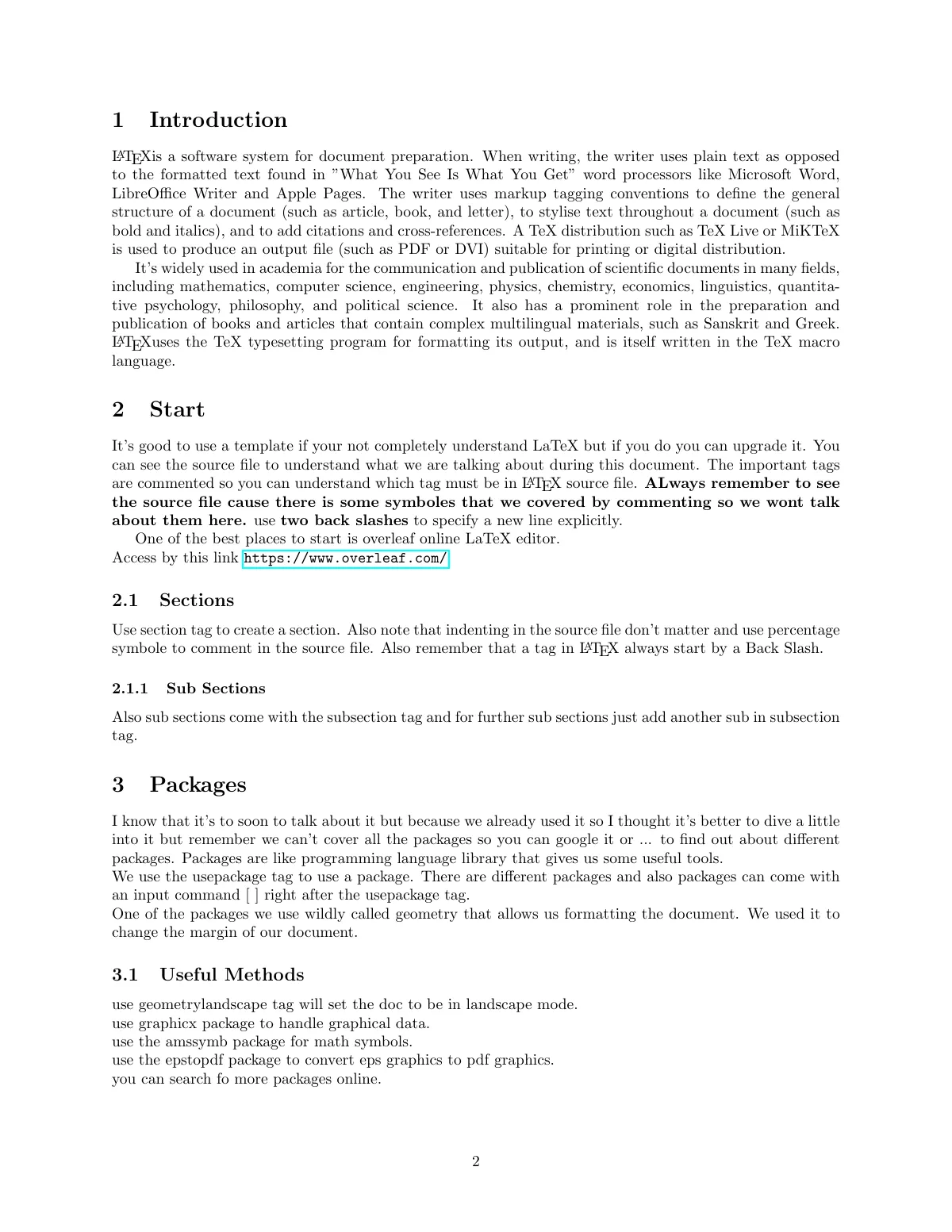 LaTeX basics guide with sections, figures and algorithms LaTeX template, page 2 of 7