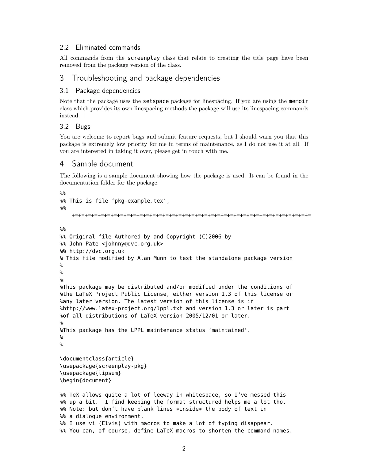 screenplay-pkg package manual LaTeX template, page 2 of 4