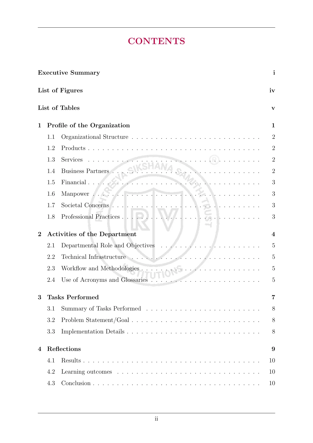 RV College of Engineering project report LaTeX template, page 5 of 22